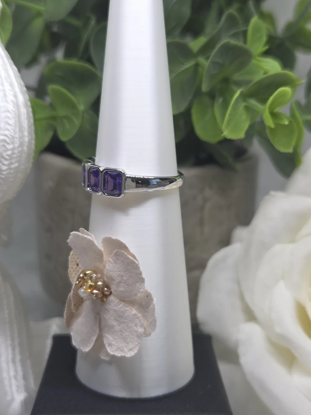 BP Amethyst CZ Channel Set Ring On Rhodium Plating